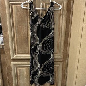 Charlotte Russe Black Midi Dress with Cream Swirl Print